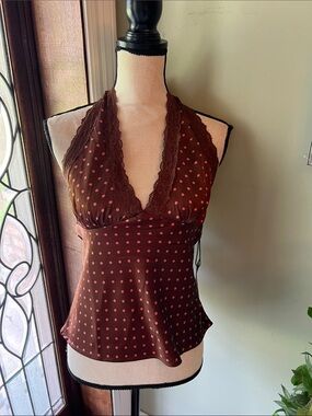 Sans Souci Brown Top with Pink Polka Dots